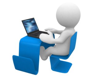 little white human in a modern desk with laptop